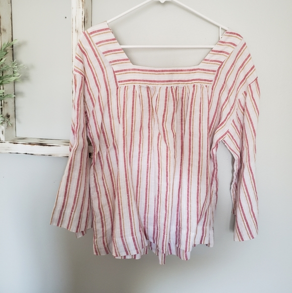 Rachel Zoe Linen Striped Flowy Boho Blouse - Picture 4 of 5